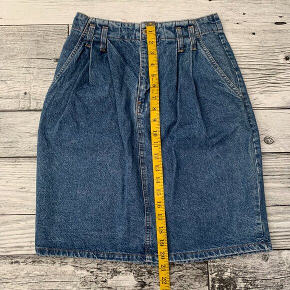 Vintage 80s 90s Hollywood Stonewash Denim Pleated Jean Pencil Skirt - Picture 12 of 12